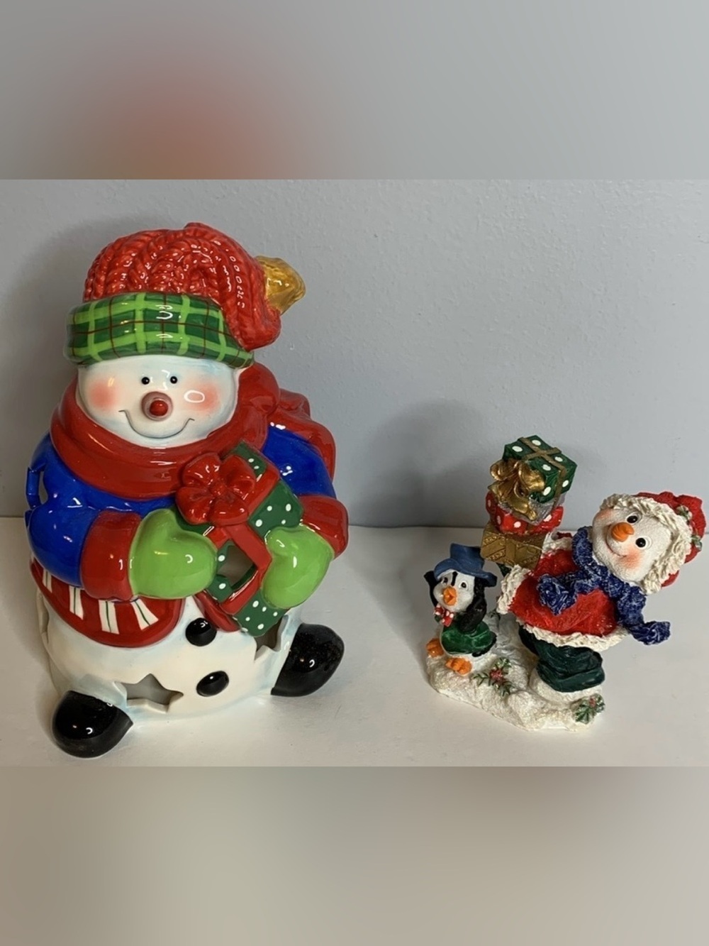 SNOWMAN CANDLE HOLDER & SNOWMAN FIGURINE